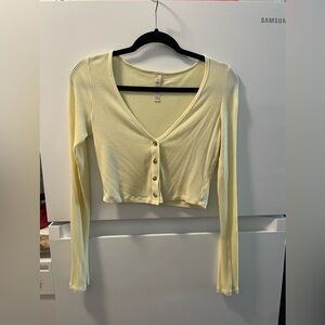 Yellow crop cardigan with button front